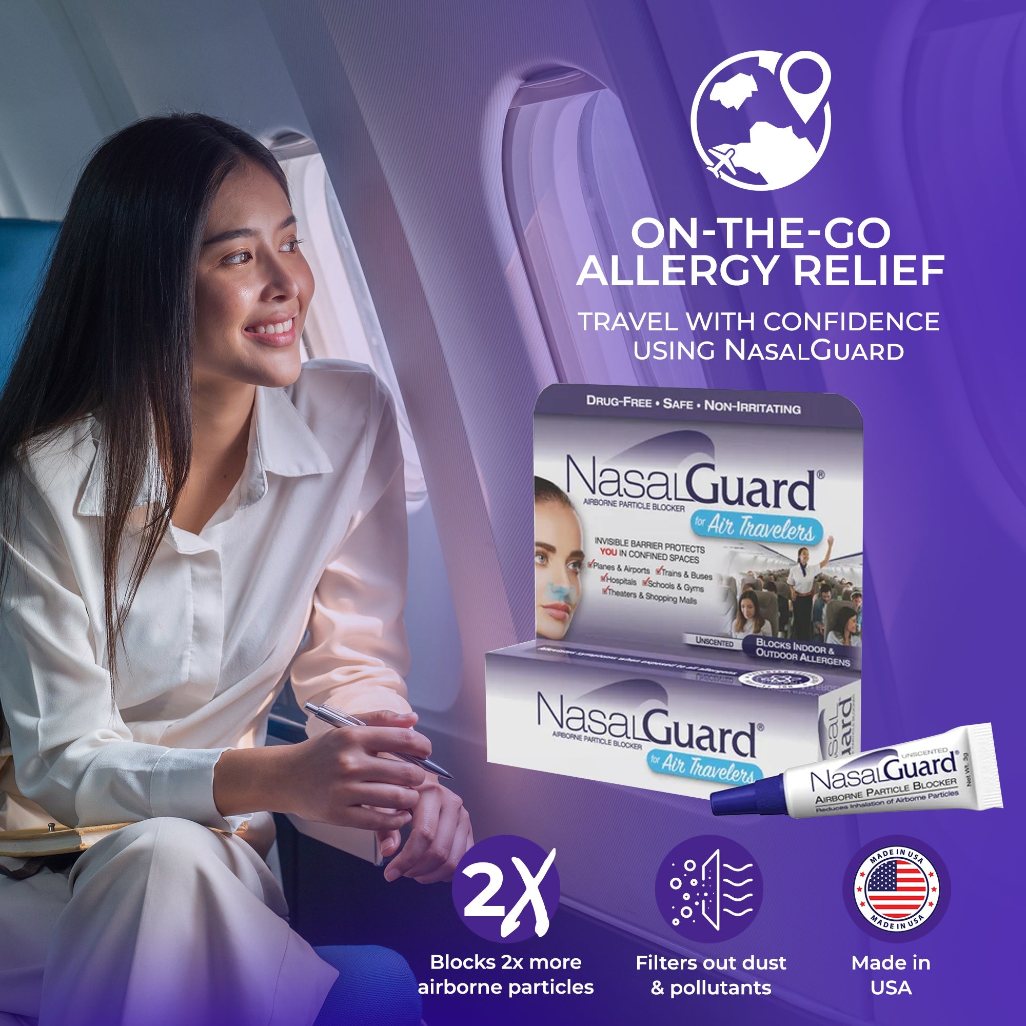 NasalGuard For Air Travelers - Airborne Particle Blocker, Unscented - 10g (Pack of 6)